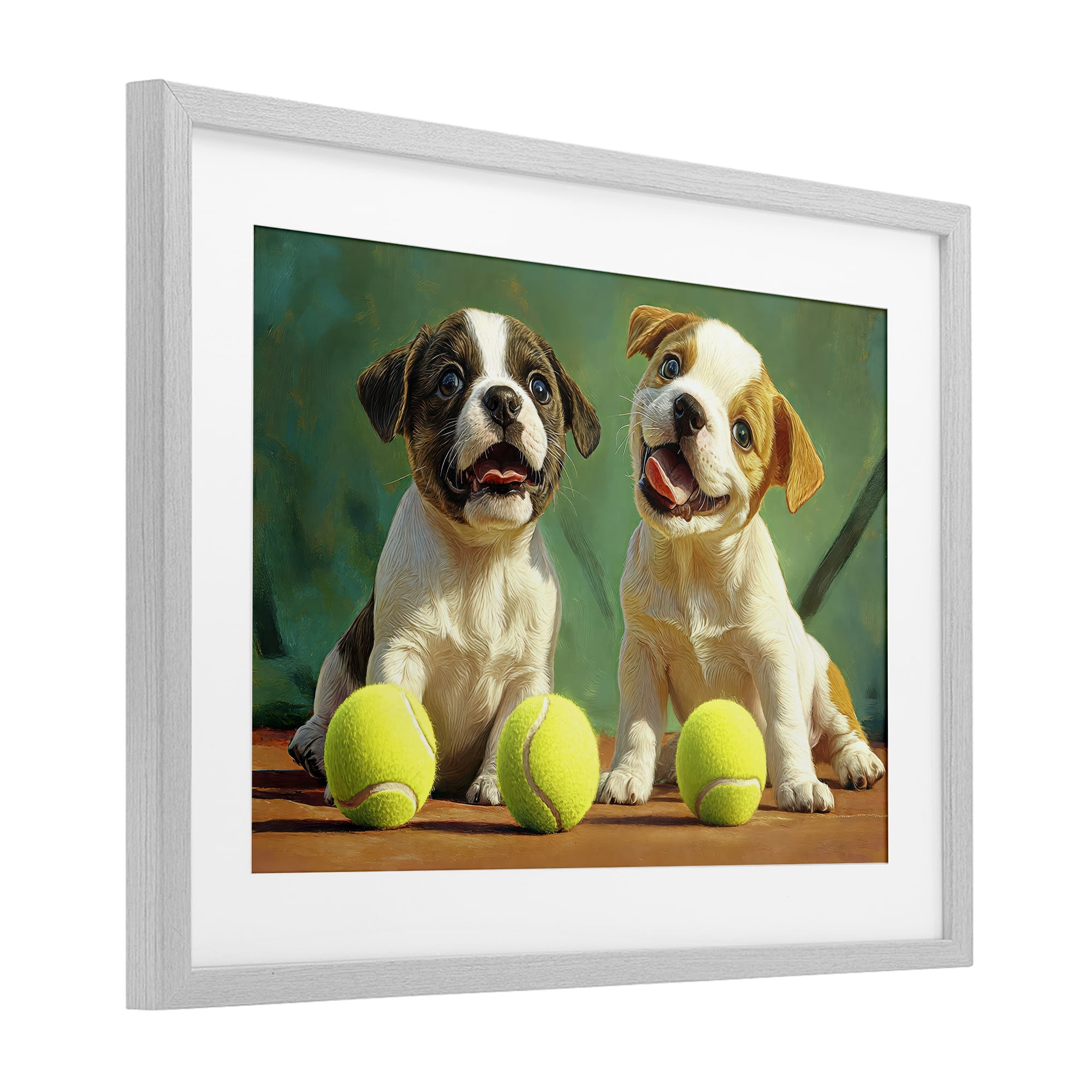 Stupell Industries Adorable Puppies with Tennis Balls Gray Framed Print Under Glass, design by Imagine It Images