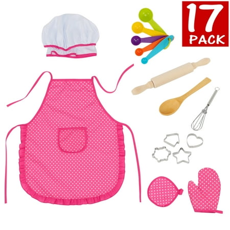 Chef Kit for Kids, Glonova 17 Pcs Children Cooking Set Educational Toy for Boys Girls Toddler Role Play Cook Costume with Apron, Chef Hat, Utensils, Cooking
