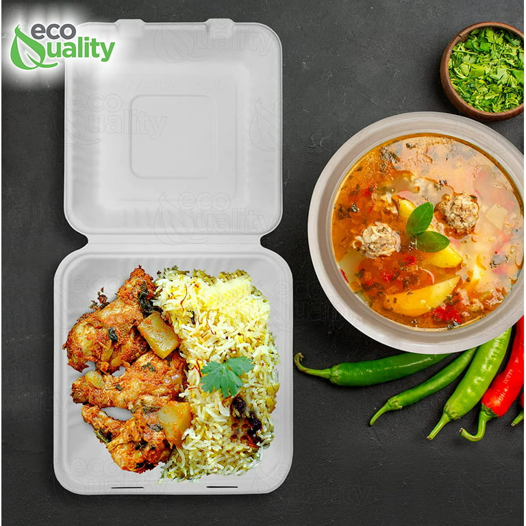 Compostable 3-Compartment Rectangular Hinged Clamshell 9x9 TakeOut Box –  EcoQuality Store