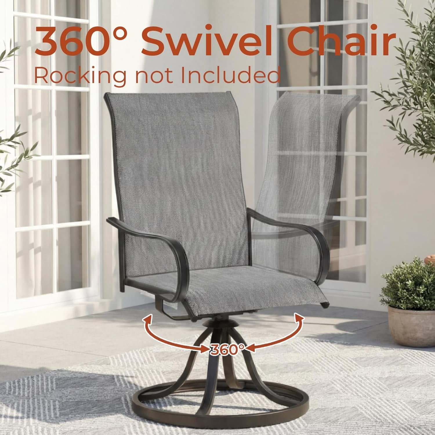 Pirecart Patio Swivel Chairs Set of 2, 360° Textilene Outdoor Dining Chairs W/ High Back & Ergonomic Armrest, Gray