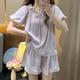 thumbnail image 5 of Pijama de verano para mujer, de seda fina, versión coreana, con ribete de encaje dulce, pantalones cortos de manga corta, conjuntos de ropa de estar, pantalones cortos lisos, conjunto de pijama, 5 of 6