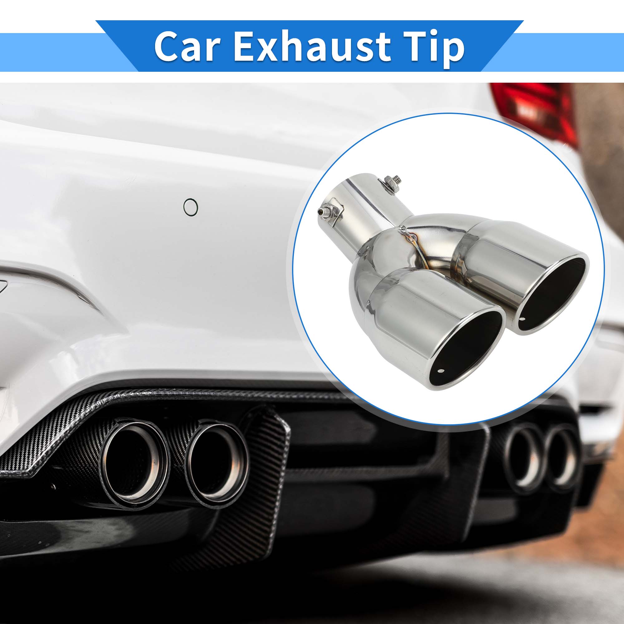 Unique Bargains 1 Pc Curved Slant Cut Dual Exhaust Tip 2.4" Inlet Stainless Steel Silver Tone