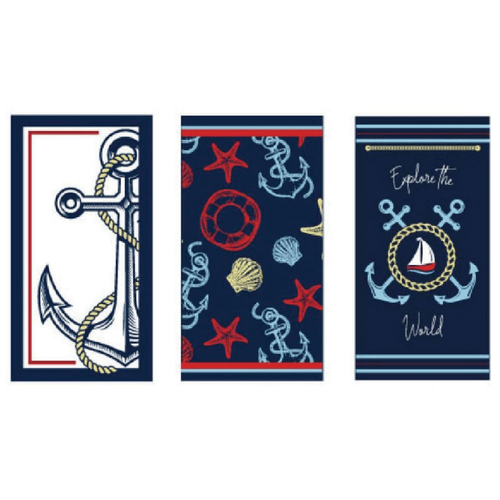 Assorted Designs 30 x 60 Nautical Microfiber Beach Towel Set (Pack of 6)
