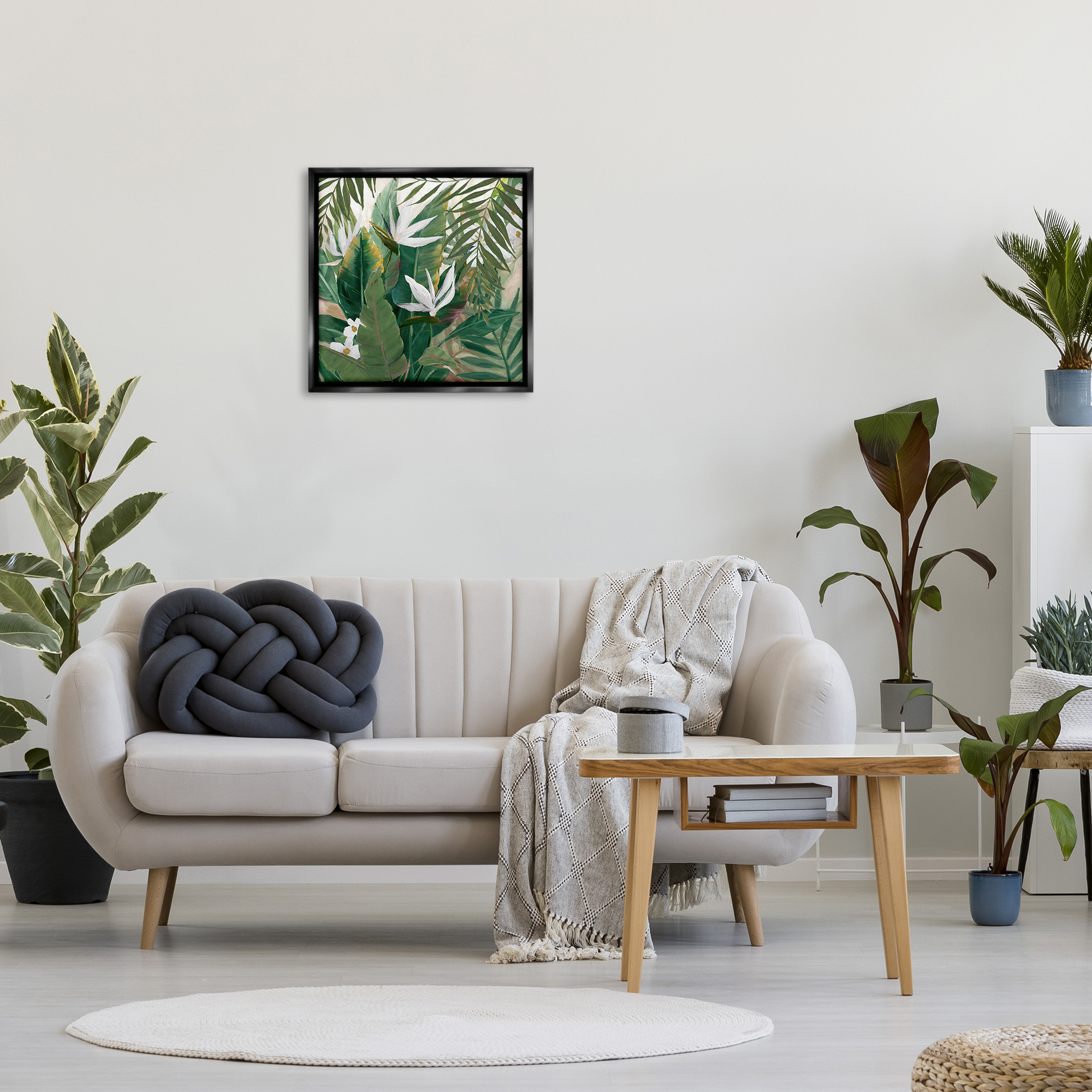 Stupell Industries Tropical Birds Of Paradise Plant Botanical & Floral Painting Black Floater Framed Canvas Art Print Wall Art, 25 x 25