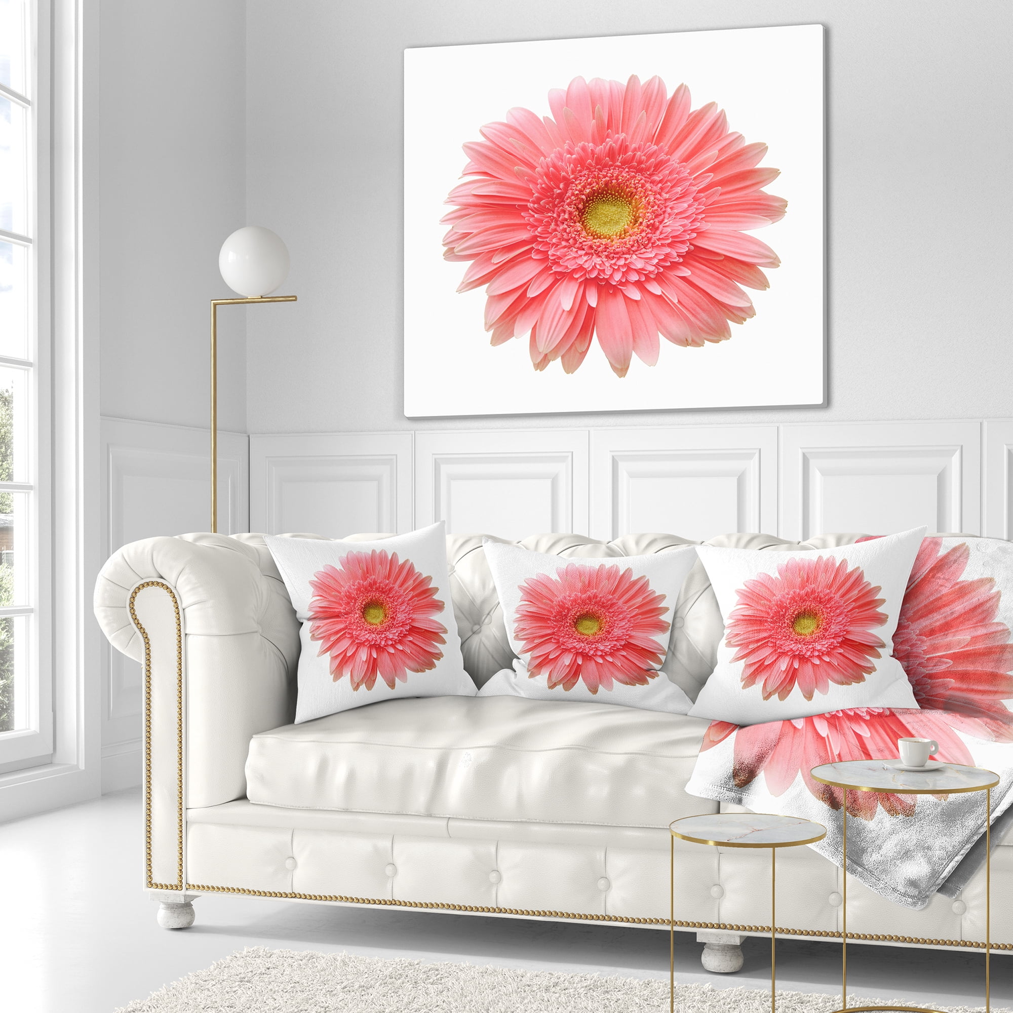 Designart Single Daisy on White Background - Floral Throw Pillow - 16x16