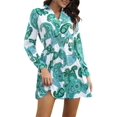 thumbnail image 2 of Robes d'Automne 2025 pour Femmes, Robe à Fleurs à Col en V, Taille Torsadée, Manches Longues, Courte, Bohème, Fluide, Ligne A, Mini, Verte, P, 2 of 10