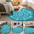 thumbnail image 5 of Round Rugs 5Ft, Teal Boho Round Area Rug Washable Indoor Throw Carpet, Vintage Ethnic Tribe Abstract Art Soft Non Slip Circle Rug for Cabinet Bathroom Home Decor Aesthetic, 5 of 8