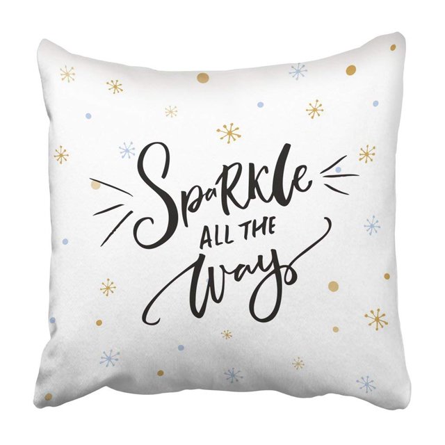 ABPHQTO Sparkle All The Way Christmas Inspiration Quote Negro sobre blanco con copos de nieve dorados Funda de almohada 45x45 cm