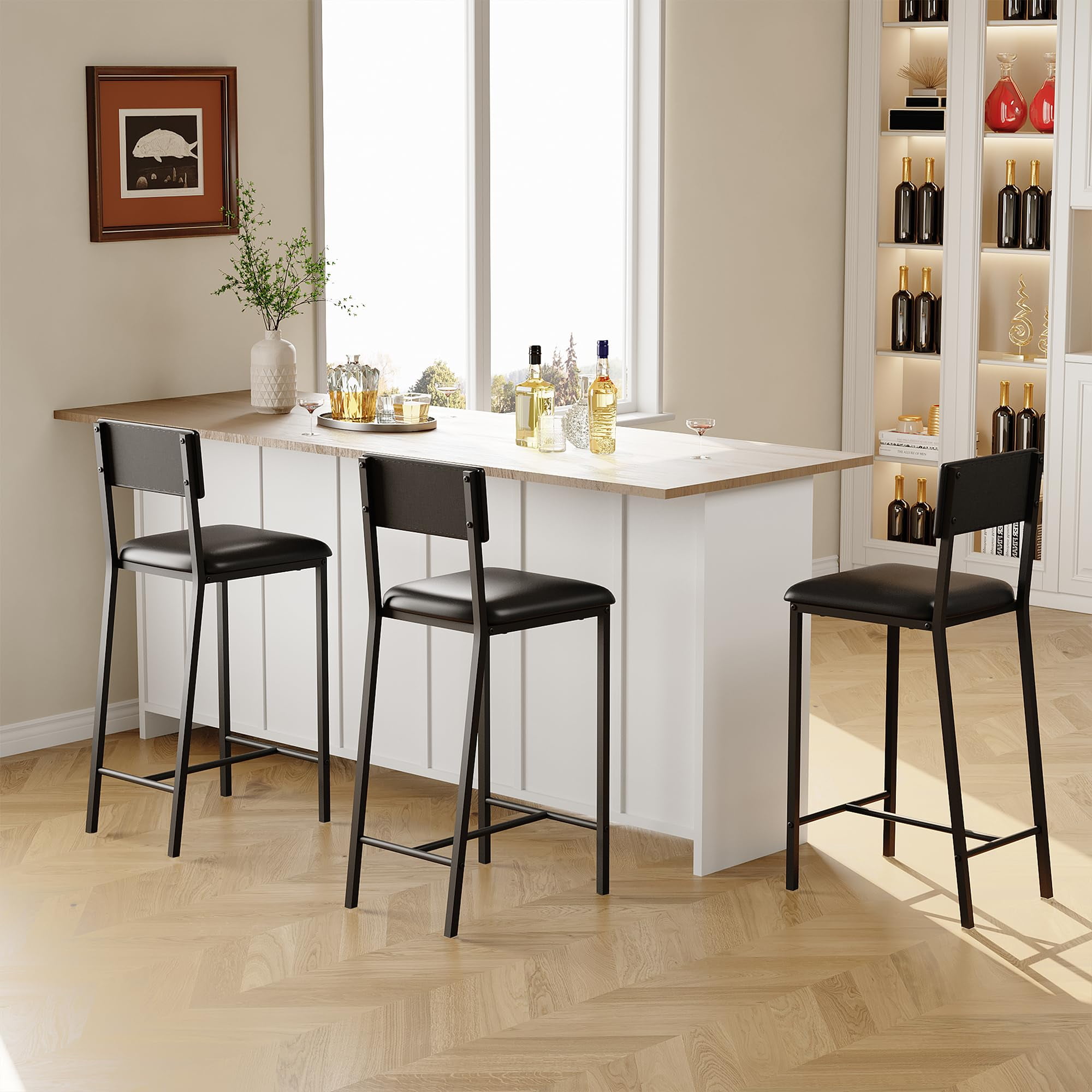 Ataucjin Dining Chairs Set of 2 Modern Upholstered Armless Dining Chairs,PU Dining Chairs Curved Backrest,Dining Room Chairs Kitchen Chairs with 26IN Metal Legs and Sturdy H-Frame for Home,Bar