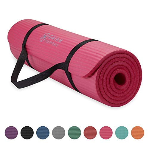 Gaiam Essentials Thick Yoga Mat Fitness & Exercise Mat with Easy-Cinch Yoga Mat Carrier Strap 72L x 24W x 2/5 Inch Thick 
