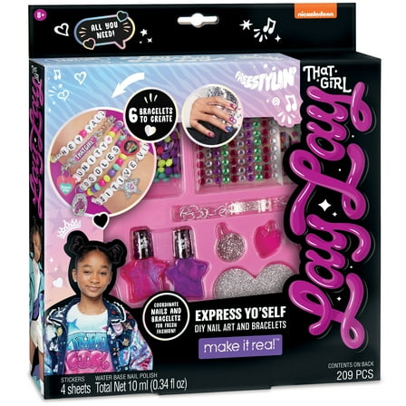 That Girl Lay Lay: Express Yo 'Self - DIY Nail Art & Bracelets Kit - Create 6 Bracelets,  Nickelodeon, 209 Pieces, Coordinate Nails & Bracelets For Fresh Fashion, Includes Nail Polish & Accessories