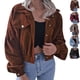 thumbnail image 4 of Abrigo Largo Linterna Mangas Recortada Color Sólido Botón Hasta Casual Corduroy Mujer Chaqueta Marrón XL, 4 of 6