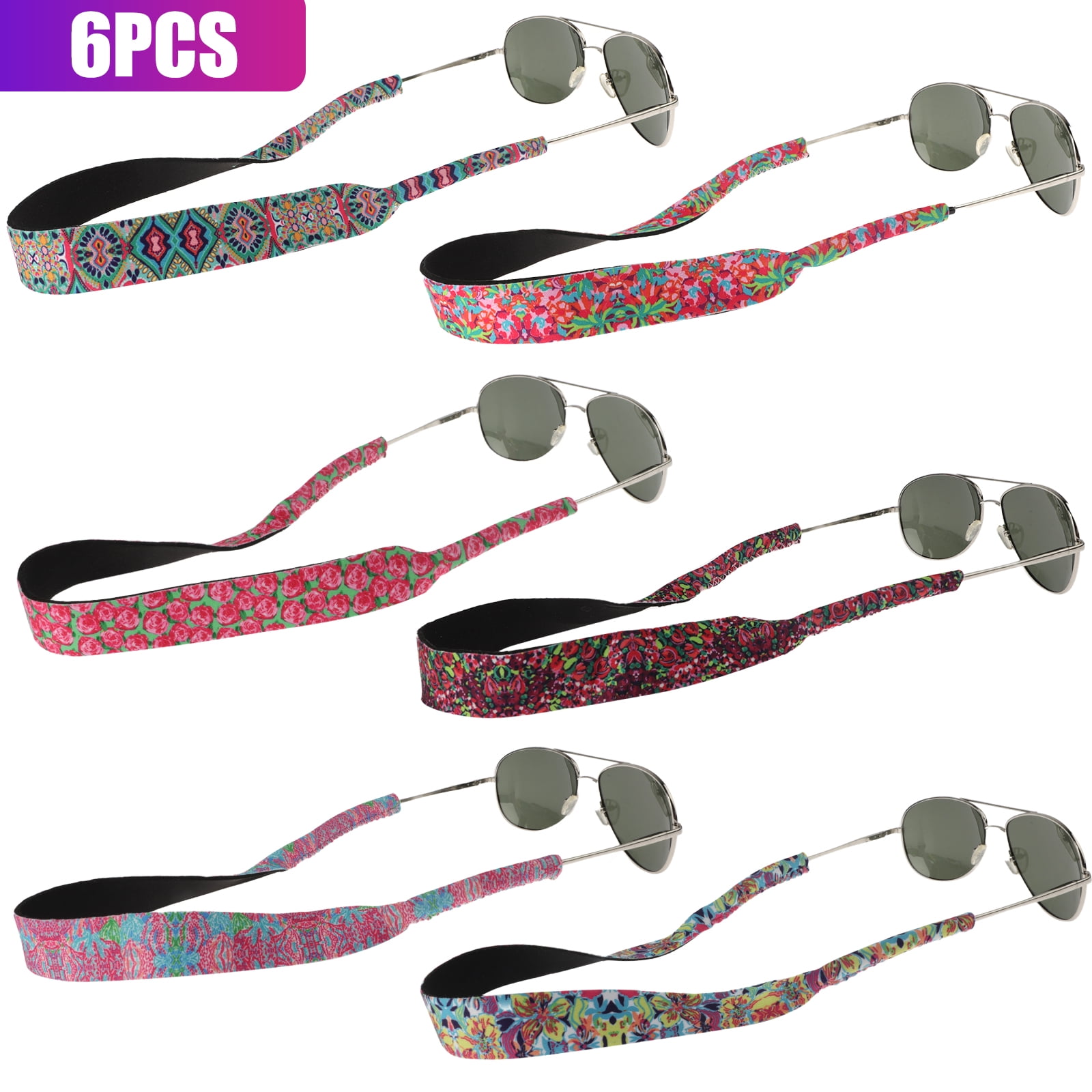 Tsv 6pcs Floral Sunglass Holder Straps Neoprene Floating Eyewear Retainers Eyeglasses Lanyard