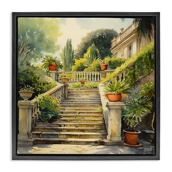 Stupell Industries French Country Luxurious Villa Stairway Black Floating Frame Canvas Art, 18 x 18, by RB