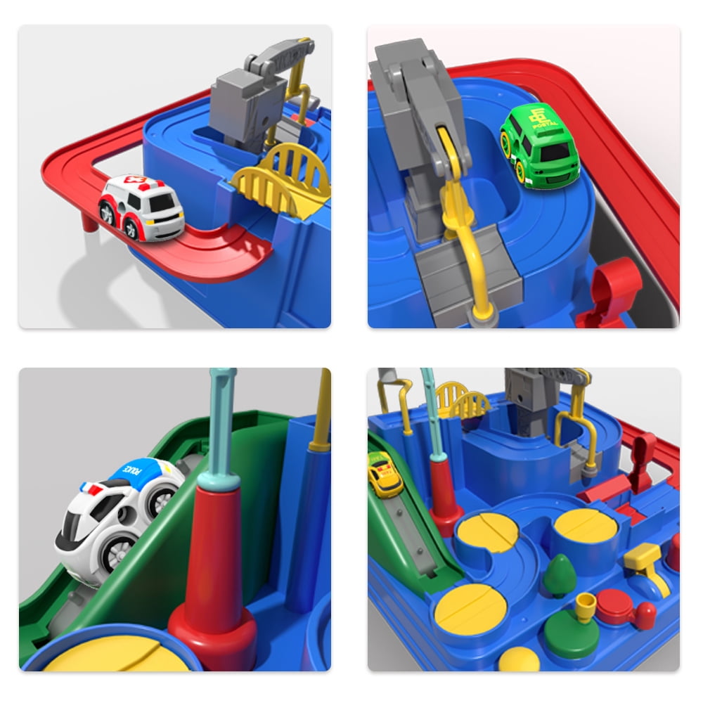 Lucky Doug Adventure Race Car Toys for 3-6 Years Old Boys, Car Rescue Adventure Toys with 4 Mini Car, Manually Operated Car Playset Educational Toys for Kids, Gifts for Boys Ages 3 4 5 6