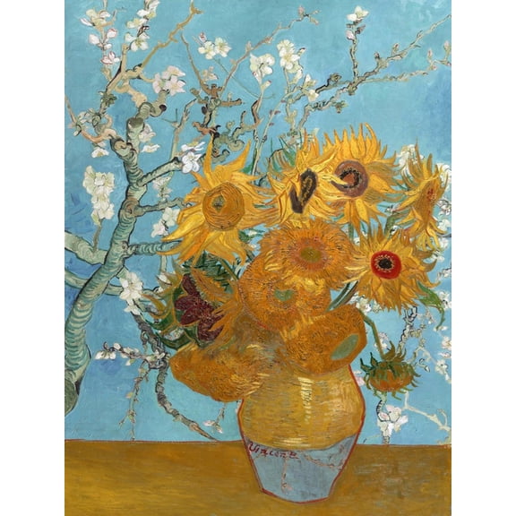 Art.com Collage Design with Painting Elements - Sunflowers & Almond Branches in Bloom Art Print by Elements of Vincent Van Gogh, 12" x 16"