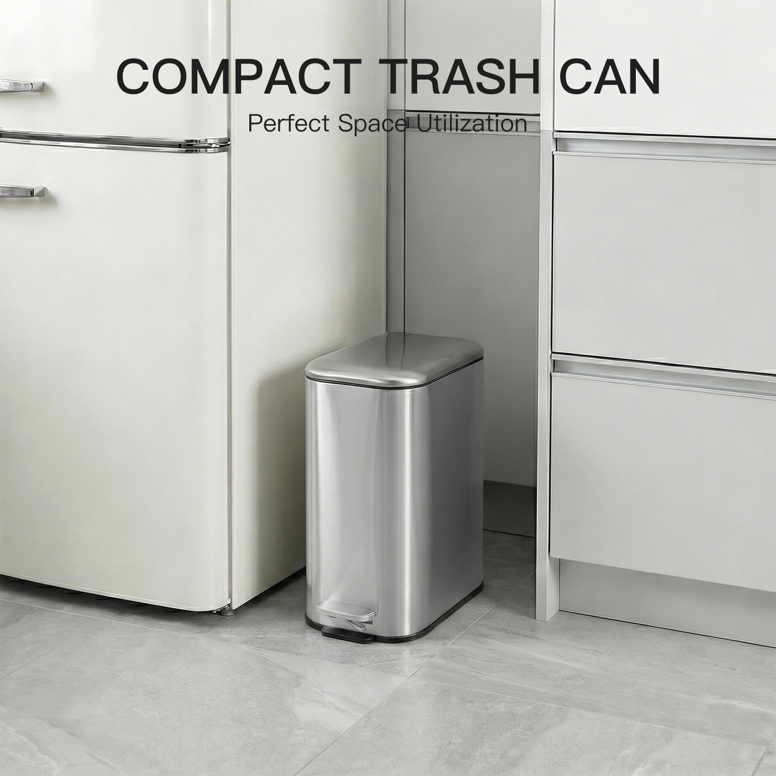 GARVEE 1.3 Gallon Bathroom Stainless Steel Trash Can, Soft Close, Silver