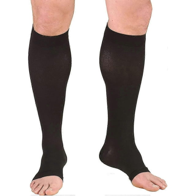 30-40 Mmhg Compression Stockings For Men And Women, Knee High Length, Open Toe, Black, Small