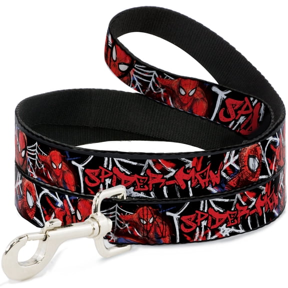 Marvel Comics Pet Leash, Dog Leash, Spider Man Poses Spider Web Sketch Black White Red, 4 Feet Long 0.5 Inch Wide