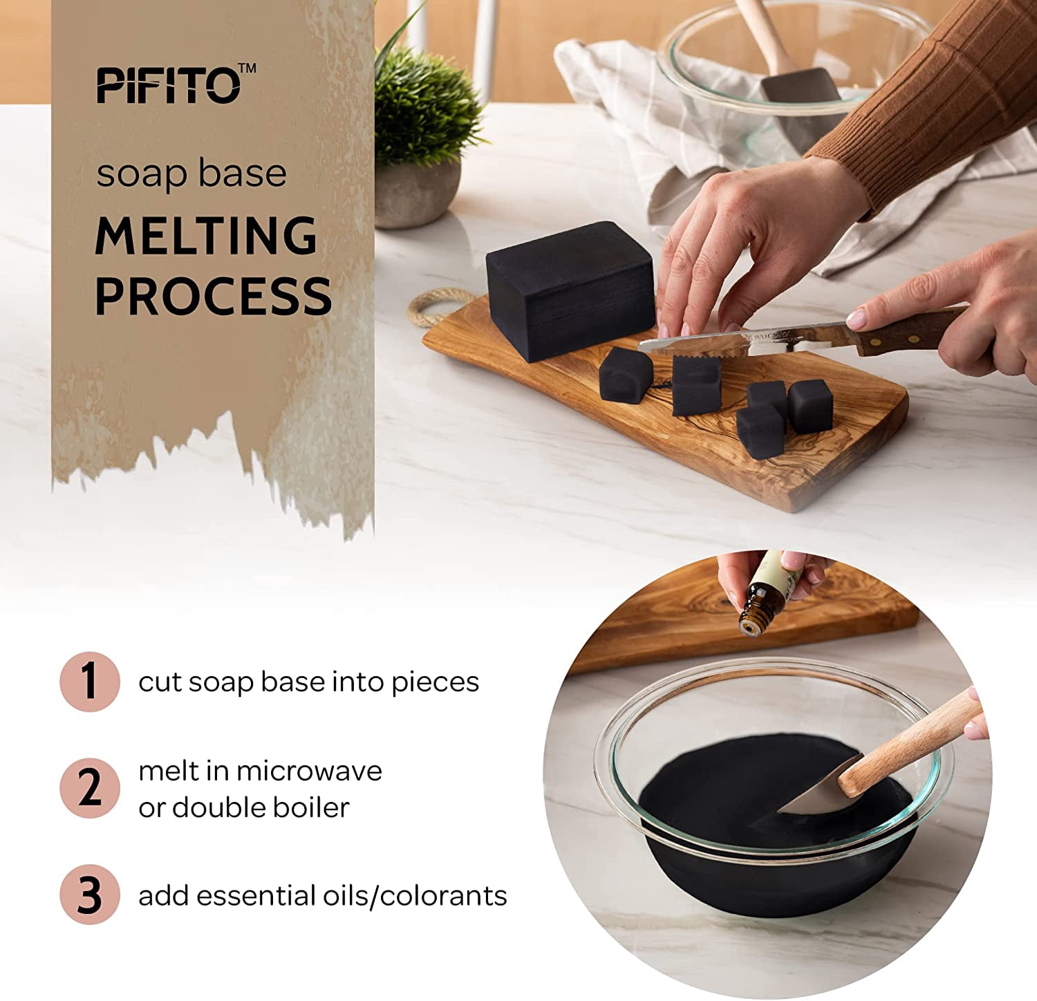 Pifito Charcoal Melt and Pour Soap Base (5 lb) │ Bulk Premium 100% Natural Glycerin Soap Base │ Luxurious Soap Making Supplies