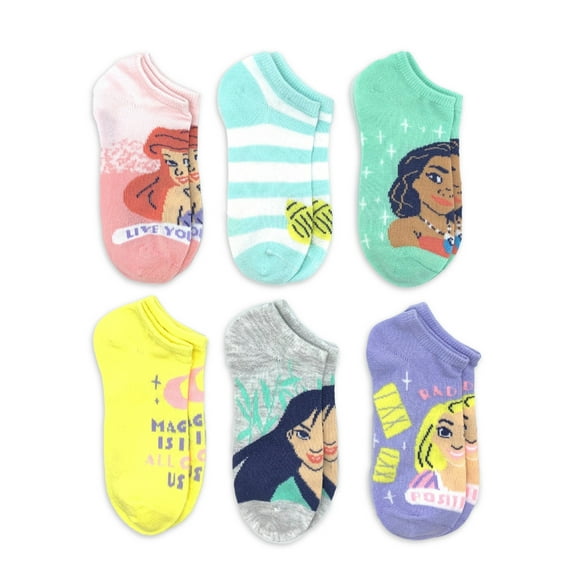 Disney Princess Girls No Show Socks, 6-Pack, Sizes S-L