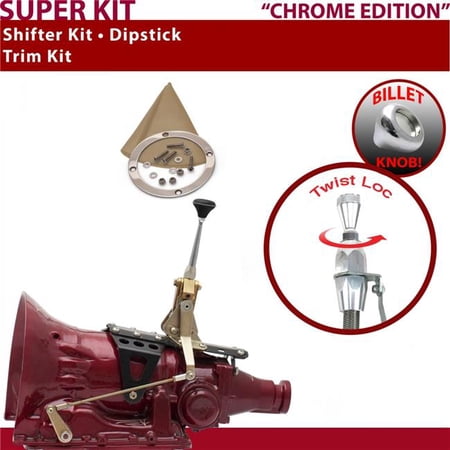 American Shifter FMX Shifter Kit Chrome 6 in. Trim Kit Dipstick Push Button Tan Boot Billet Knob for EB830