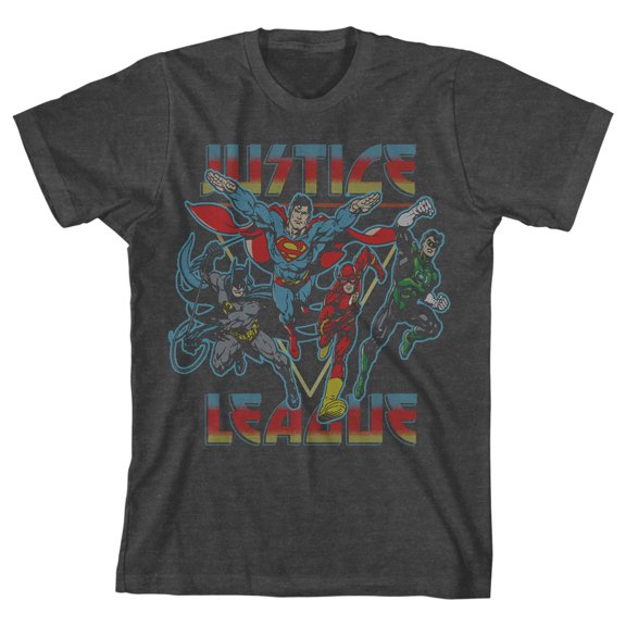 Justice League Superhero Team Art Boys Charcoal Heather T-shirt-Small