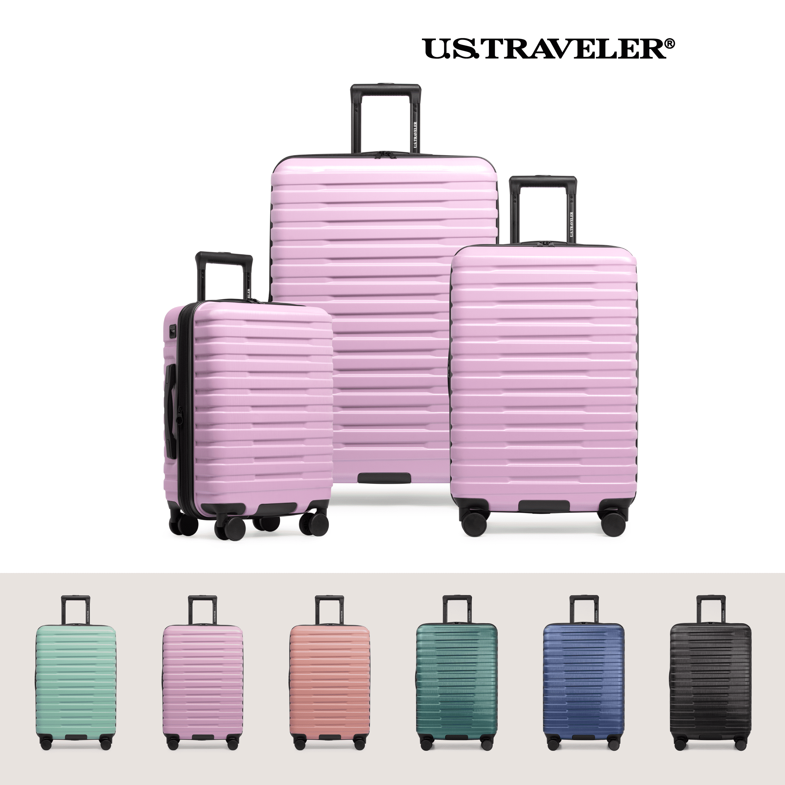 U.S. Traveler Boren Hardside Rugged Spinner Luggage, Lavender, 26" Checked Medium
