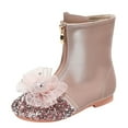 thumbnail image 1 of Felwors Children Shoes Flat Mid Length Boots Fashionable Crystal Sequined Princess Leather Boots, 1 of 5