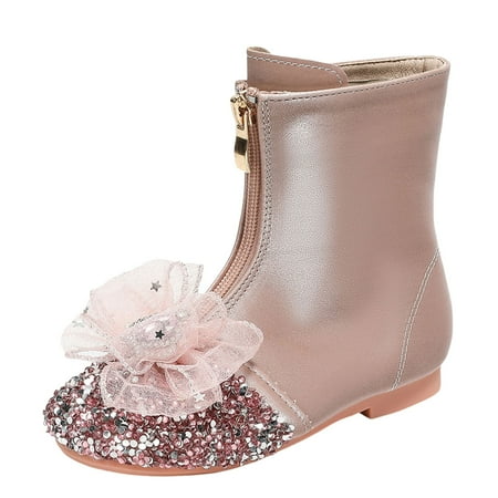 

Huesdet Snow Boots Girls Buckle Decor Slouchy Boots Western Boots Kids Ankle Boots Girls Low Heel Toddler Girl Shoes(Pink 5-5.5 Years)