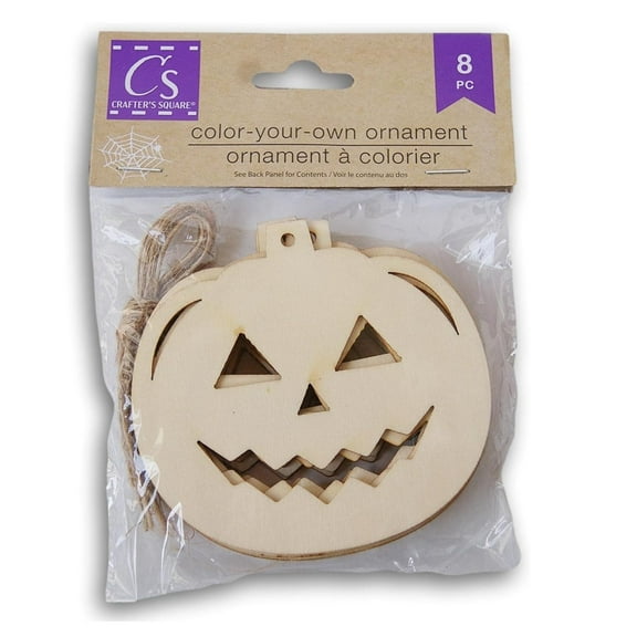 Wooden Halloween Ornaments Cutout DIY Blank Unfinished Wood Jack O Lantern Shaped Hanging Decoration Christmas Holiday Birthday Home Party Decor 8pcs with Twine Hanger 1 Pack