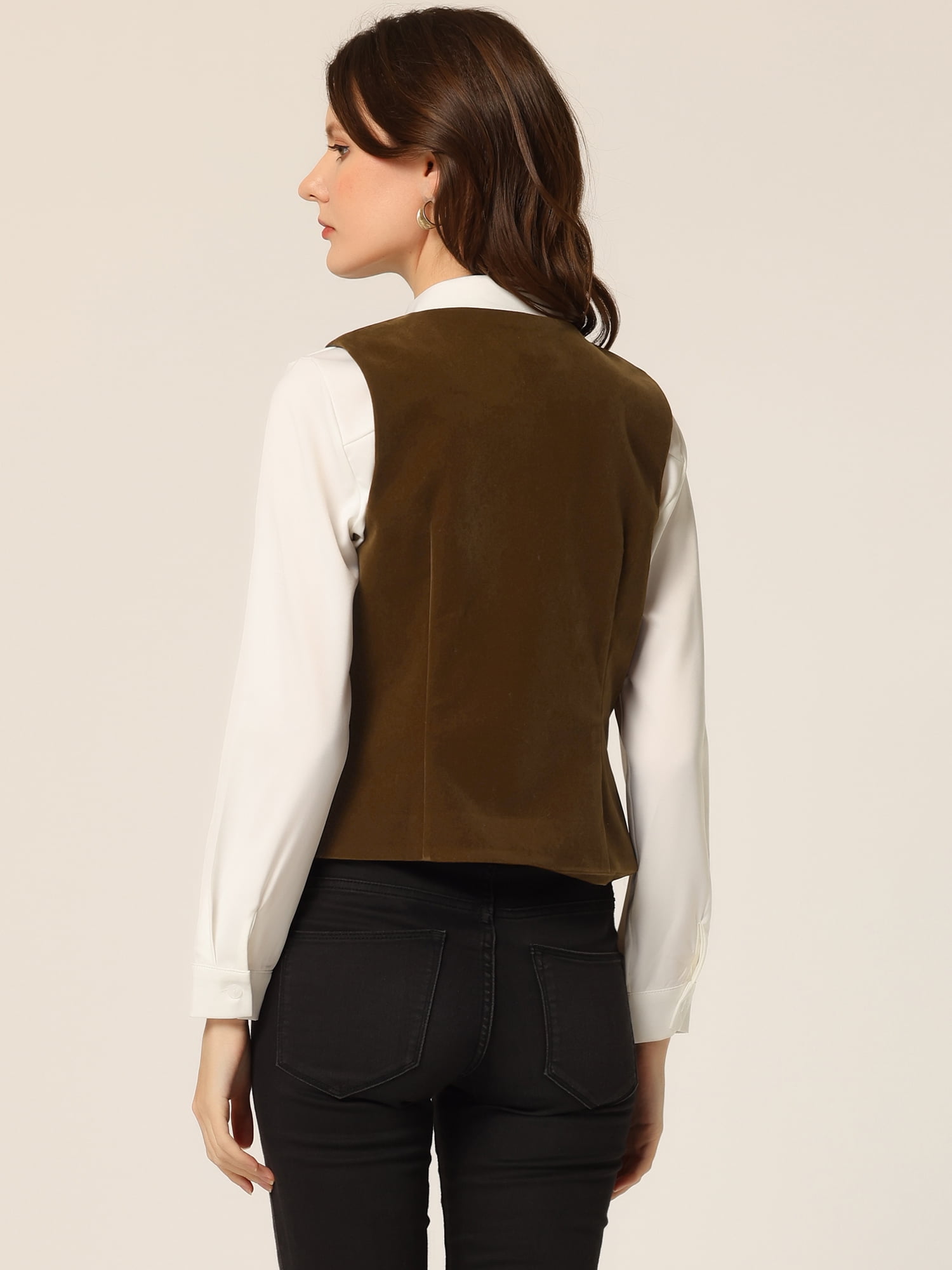 DARING DIVA Women's Vintage Velvet Vest Button Down Steampunk Waistcoat M Brown