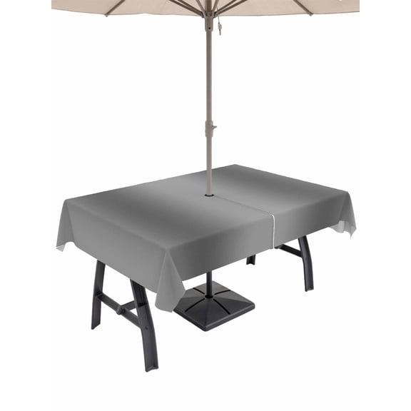 Outdoor Tablecloths with Umbrella Hole & Zipper, Gray Ombre Tablecloth Rectangle 60x84 Inch, Modern Abstract Art Farmhouse Gradient Waterproof Table Cloth, Patio/Pool/Picnic Table Covers