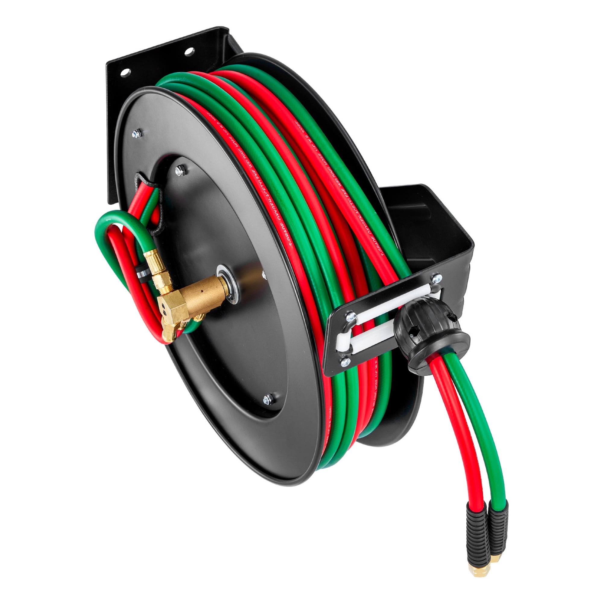 Retractable Oxygen Acetylene Welding Hose Reel, 1/4" x 50ft Twin Hose, 300 PSI Auto-Rewind Steel Reel with B-Style Fittings