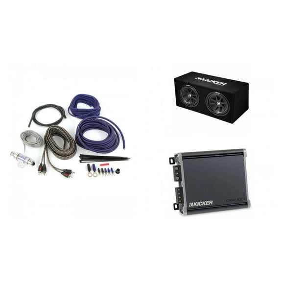 KICKER 43DC122 (2) 12" Subwoofers   Kicker Monoblock Amplifier and Wiring Kit 1200W Bass Package