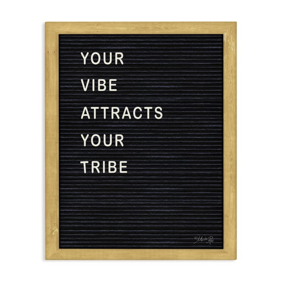 Stupell Industries Rustic Lodge Your Vibe Your Tribe Black and White Framed Letter Board Look Canvas Art, 16 x 20, by Marla Rae