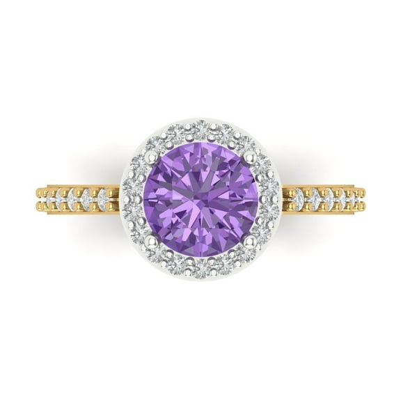 Halo Engagement Ring for Women - 1.86ct Simulated Alexandrite in 18K White/Yellow Gold Promise Ring