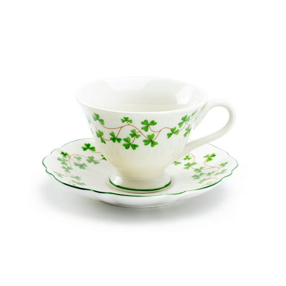 Grace Teaware Shamrock Fine Porcelain Footed Tea Cup and Saucer, Multicolor