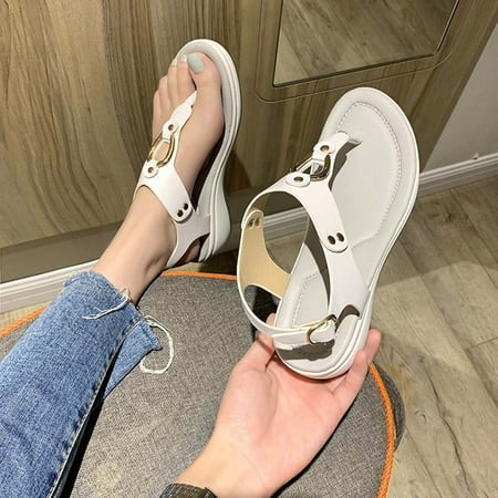 

jsaierl Sandals for Women Clip-toe Metal Buckle Soft Sole Sandals T-strap Slingback Casual Thong Beach Sandals