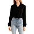 thumbnail image 2 of Women Dressy Casual Blouse Business Long Sleeve Tops Ruffle V Neck Work Shirt Fall Outfit Black XXL, 2 of 9