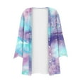 thumbnail image 4 of Pompotops Women's Floral Print Puff Sleeve Cardigan Loose Cover Up Blouse Tops 3/4 Sleeve Ruffle Open Front Button Cardigan Clearance, 4 of 5
