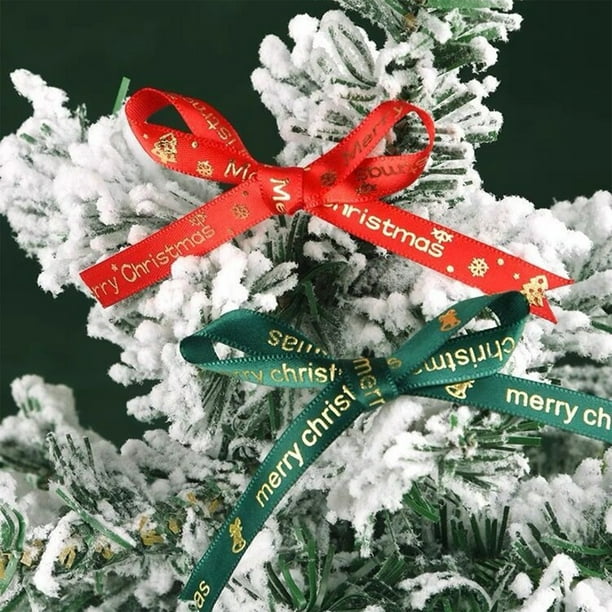 Cinta Navideña con Cascabeles Dorados, 1 Cm de Ancho X 22 M, Poliéster Rojo o Verde, para Envolver Regalos, Decorar Árboles, Manualidades y Decoración Festiva.