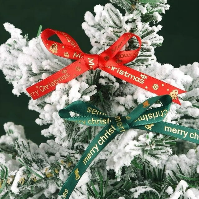 Cinta Navideña con Cascabeles Dorados, 1 Cm de Ancho X 22 M, Poliéster Rojo o Verde, para Envolver Regalos, Decorar Árboles, Manualidades y Decoración Festiva.