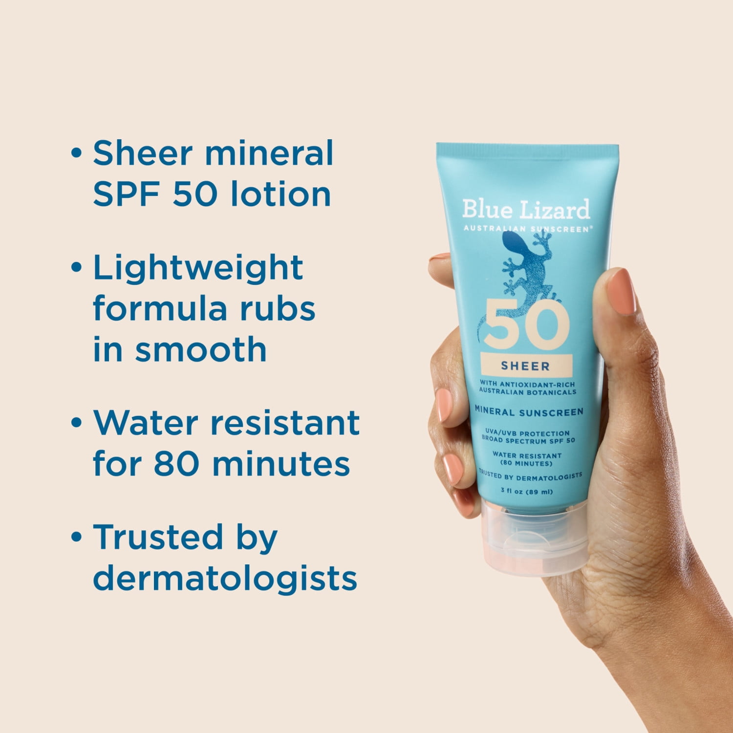 Blue Lizard Sheer Mineral SPF 50 Sunscreen Lotion, Zinc Oxide, 3 fl oz