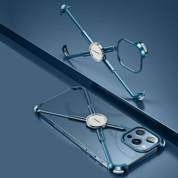 Compatible with iPhone 13 Pro Max Metal Bumper Phone Case Aluminum Frame Cool Funny Design with Stand Kickstand Protection Cover Edge Luxury Fashion Case Blue