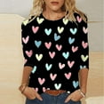 thumbnail image 2 of Womens 3/4 Sleeve Crew Neck Valentine T Shirts Love Heart Printed Graphic Tee Tops, 2 of 5
