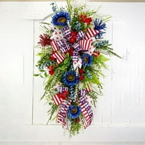 Patriotic American Wreath for Front Door,4th of July Independence Day Wreath Red White Blue Wreath ,Memorial Day Independence Day Burlap Bow Wreath for Window Door Decoration