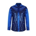thumbnail image 2 of BiZtdJrK Mens Dress Shirts Shiny Sequin Pattern Party Costume Long Sleeve Button Down Blouse Tops Cosplay Party Cocktail Prom Shirt Blue XXL Sales Prime, 2 of 7