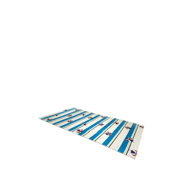 Moda At Home 100% Cotton Beach Towel Umbrella On Stripe White/Blue 35x70"
