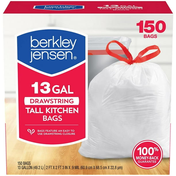 Berkley Jensen 13-Gal. 0.9mil Drawstring Kitchen Bags, 150 ct ...